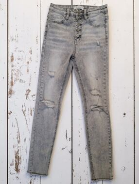 KanCan Ultra High Rise Distressed Button Fly Ankle Skinny Jeans Gray 25 3